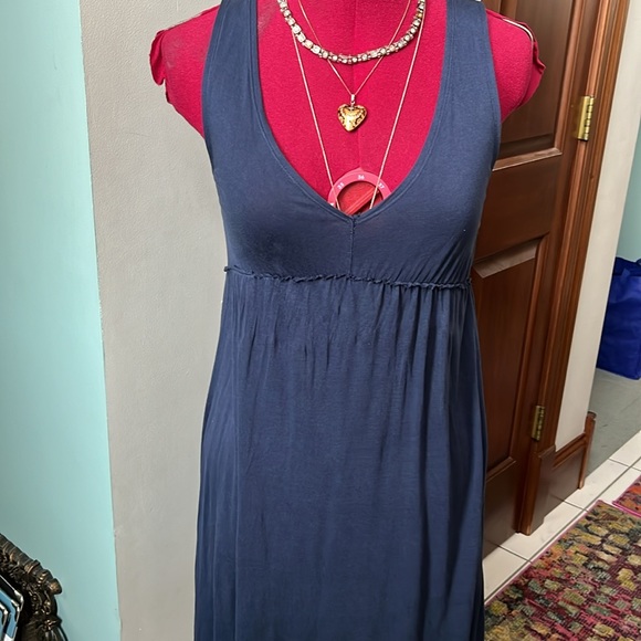 Mudd  lace Back dress  low-cut V front  EUC Midriff style  navy blue/cream Sz XS - Picture 2 of 14